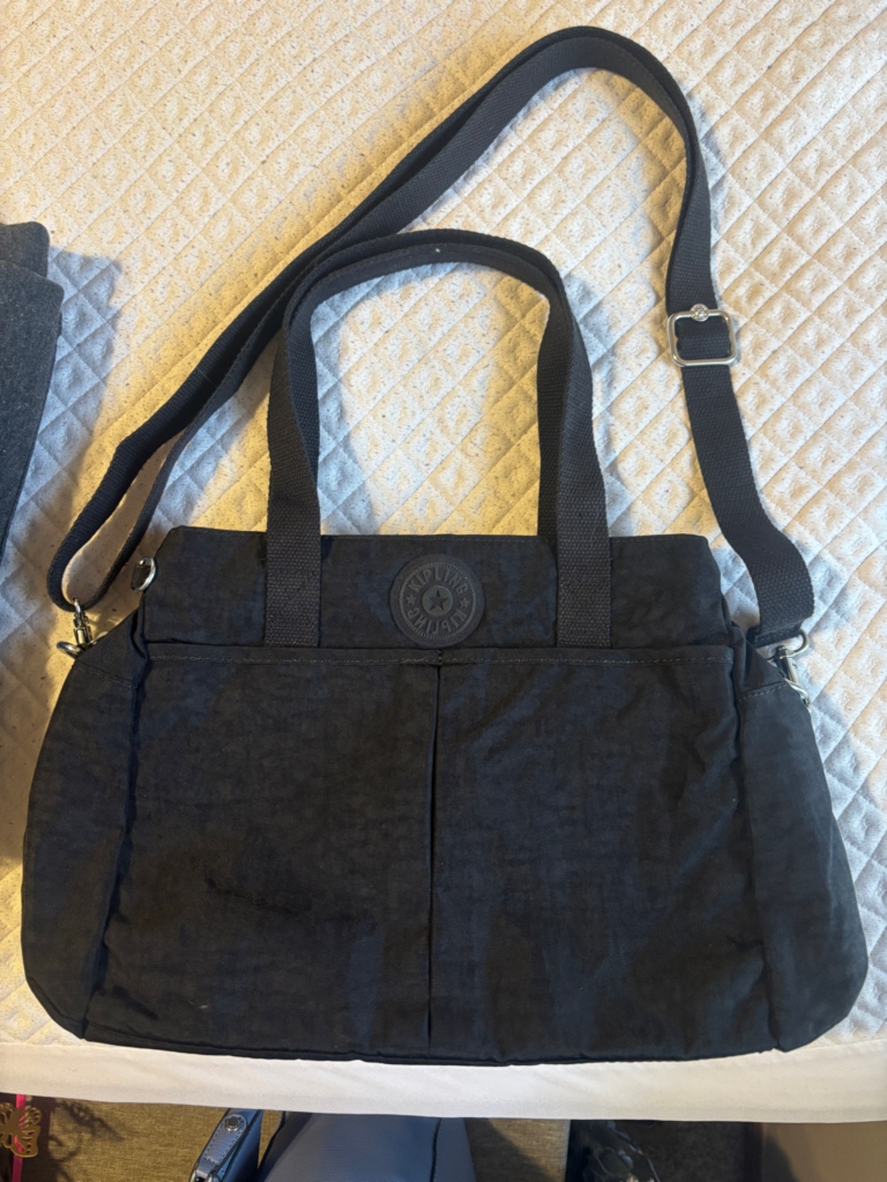 Kipling Black Canvas Messenger Bag with Adjustable Strap
